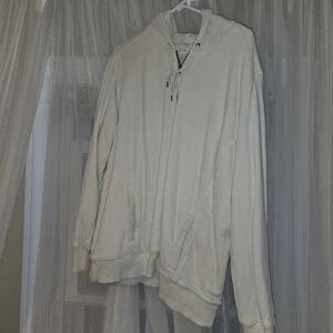 L.L. Bean Off-White Zip Up Fleece Lined Hoodie 1x Plus